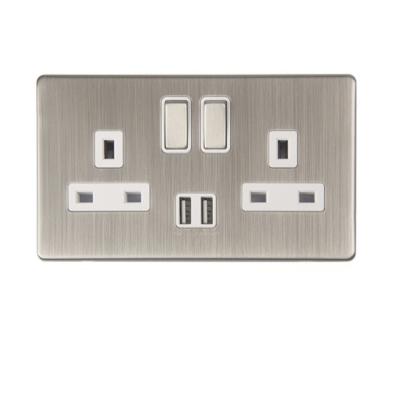 China Bedroom ; British standard office building .etc N772 metal chain 13A 2 strip switched socket+3.1A USB outlet, total 3.1A output USB wall socket for sale