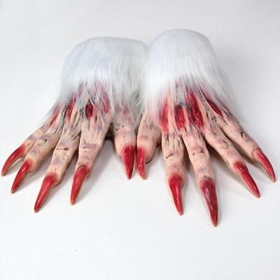 China Scary Furry Werewolf Paw Party Costumes Festival Celebration Halloween Demon Claw Glove Latex Hands Props for Halloween Cosplay for sale