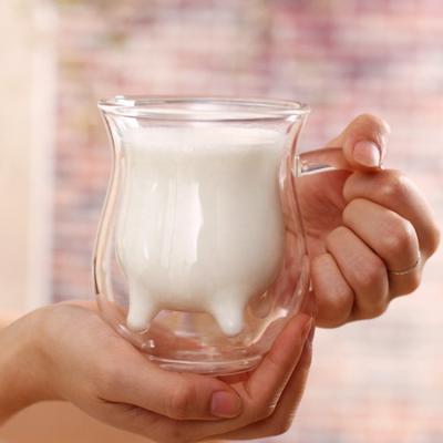 China Sustainable Heat Resistanting High Borosilicate Double Wall Glass Milk Cup for sale