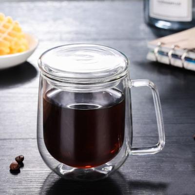 China 250ml 350ml Sustainable Handmade Double Wall Glass Cup Coffee With Handle for sale