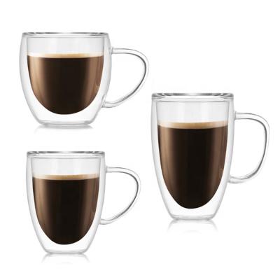 China 2020 Hot Selling 350ml Amazon Coffee Borosilicate Glass Tea Cup Sustainable Hand Made Double Wall For Latte Cappuccino With Handle for sale