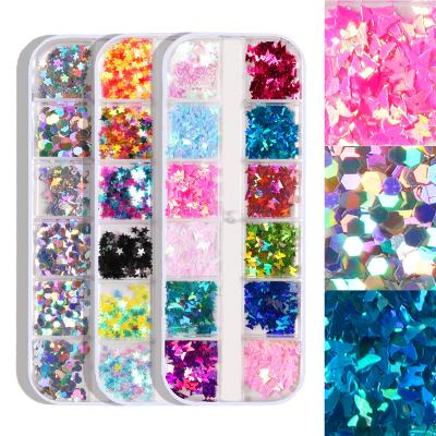 China Shiny 12 Grids Star Geometric Laser Shining Butterfly Nail Stickers Glitter Flakes Nail Art Sequins Paillette Confetti Holographic for sale