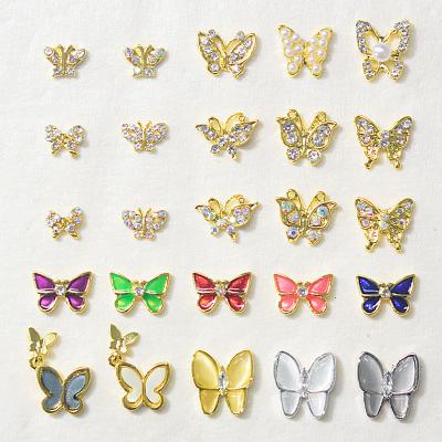 China Easy To Apply Metal Butterfly Nail Art Slice 3D Gold Silver With Opal Mix Style Butterfly Alloy Jewelry Nail Charm Green Blue Purple for sale