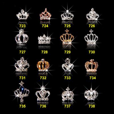 China Easy to Apply 3D Metal Alloy Nail Art Charm Decoration Supplies Silver Gold Crown Design Nail Studs Clear Rhinestones Crystals Manicure for sale