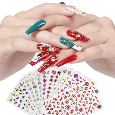 China Plastic Top Nail Art Snowflake Snowman Christmas Tree Snowflake Decal Art Stickers With Adhesive Christmas Nail Stickers Sale for sale