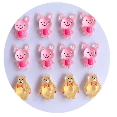 China Nail Art DIY 3D Acrylic Rabbit Charms For Nails Cute Bunny Yellow Bear Nail Pink Glitter New Design Resin Rabbit Nail Charms for sale