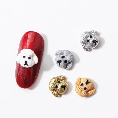 China 3D Metal Cartoon Dog Nail Charms Mini Dog Head Shape Nail Art Decoration Gold Silver Resin for sale