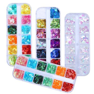 China 12 Colors 3D Maple Leaf Butterfly Plastic Holographic Nail Glitter Splarkly Nail Glitter Flakes For Nail Art for sale