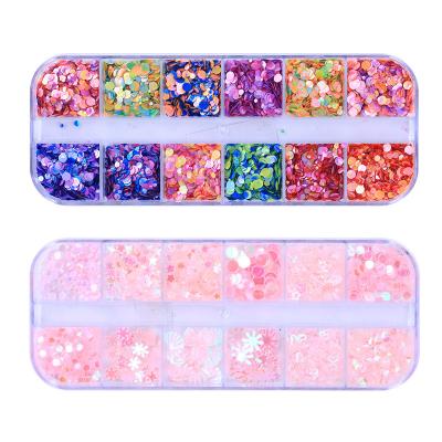 China 2022 Popular 12 Plastic Circles Ultra-thin Nail Decoration Laser Manicure Sequins Mixed Round Love Heart Pentagonal Nail Art Sequins for sale