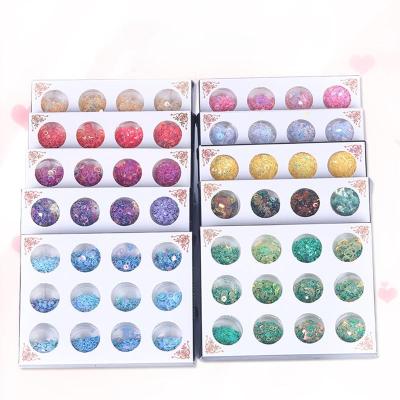 China Plastic Hot Selling 12 Pots Set Nail Glitter Sparkles Sticker Nail Art Design Decorations DIY 3d Decals Manicure Accessory for sale