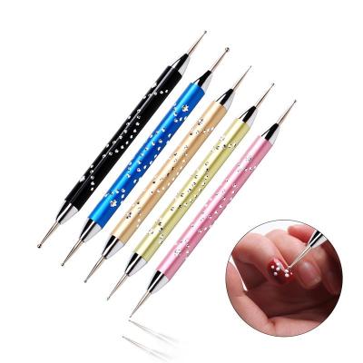 China NAIL 5pc/Set 2 Way Dotting Art Point Drill Metal Black Blue Gold Double-Ended Nail Handle Pen Tool Kit Nail Art Tip Dot Paint Manicure for sale