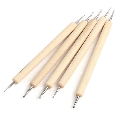 China Professional 5Pcs/Set 2 Way Nail Art Tip Dotting Pen Wooden Handle Nail Tool Kit Manicure Painting DIY Kit Dots For Nail Design for sale