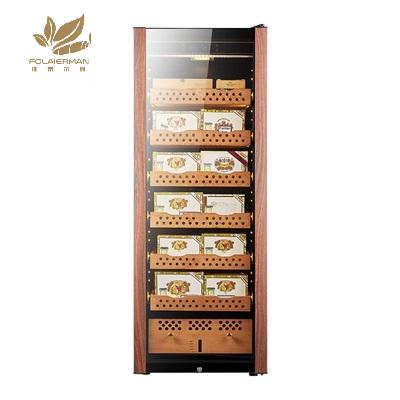 China 1400 Count Wooden Double Layers Temper Glass Compressor Cigar Storage Humidor Cigar Cooler Display for sale