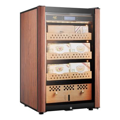 China Wholesale Led Light Electric Cigar Humidor Display Cooler Wooden Cabinet No Noise Electric Spanish Cedar Wooden Freestanding for sale