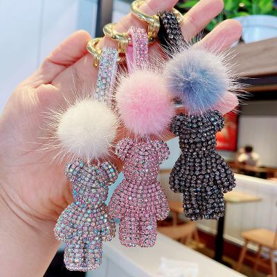 China Easy Violent Color Cute Bear Fur Ball Key Chain Bag Car Accessories Fashion Girl for sale