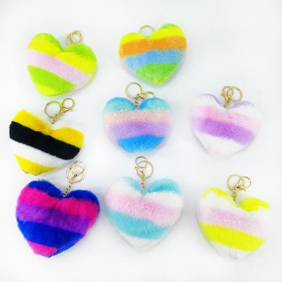 China Color Matching Fashion Easy Fur Plush Peach Heart Love Hair Ball Key Chain For Girls for sale