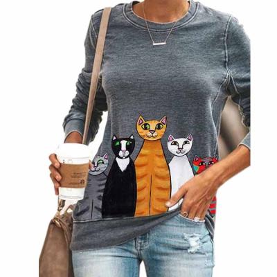 China Anti-wrinkle factory direct sales European and American animal cat long sleeve ultra-thin T-shirt women's three-color optional for sale