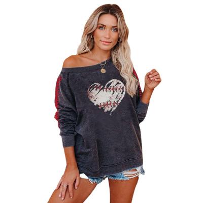 China New Style Anti-wrinkle Long Sleeve T-shirt Around Neck Hoodie Love Printing Mid Length Ladies Casual Sweatshirt for sale