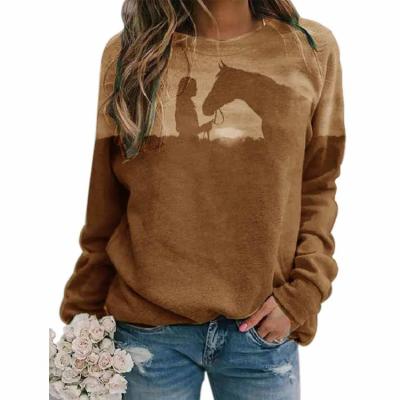 China 2021 New Design Anti-wrinkle Print Slim Sweatshirt O-neck T-shirt Women's Long Sleeve Casual Hoodie for sale