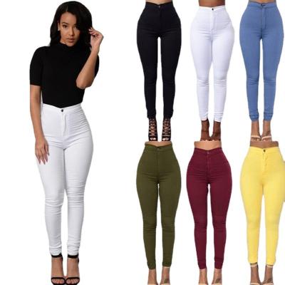 China Breathable Women Fashion Plain Color Skinny Jeans Zipper Pants High Waist Casual Tights Gaiters Stretch Lift Up Slim Pencil Feet Trousers for sale