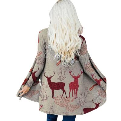 China Anti-shrinkage Europe and the United States Christmas elk printing casual women's long sleeve collarless cardigan jacket wholesale for sale