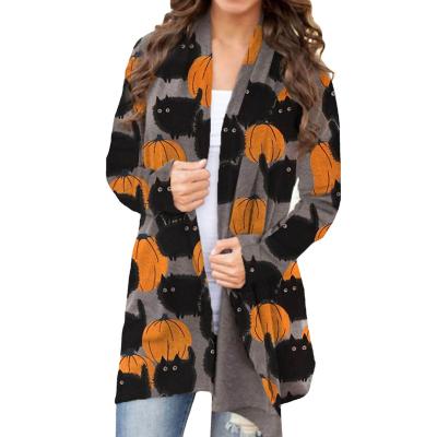 China Cat Printing European and American Long-sleeved Cardigan Christmas Jacket Anti-shrink Collarless Casual Wholesale for sale