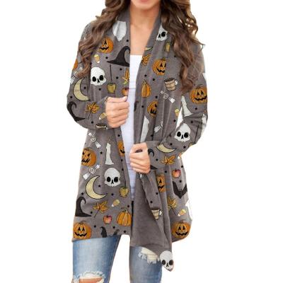 China European and American Christmas special printing collarless cardigan women's long sleeve anti-shrink wholesale for sale