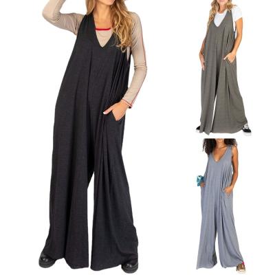 China New 2022 Spring Solid Color Breathable Knitted Casual Loose Sleeveless Overalls for sale