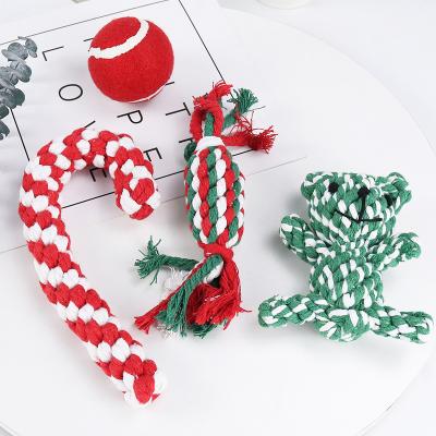 China Hot Selling Christmas Viable Dog Toys Cotton Rope Chew Dog Interactive Chew Toy for sale