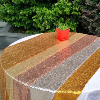 China Custom eurupian style design sequin wedding luxury dining gold round logo rose decorative gold sequin satin table runner for Suzhou home for sale