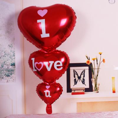 China Gift Toy Latest Three Helium Mylar Balloons String Heart Shape Foil Balloon I LOVE YOU for sale