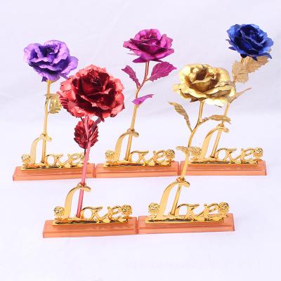 China Modern 24K Foil Rose Gold Wedding Decoration Faux Flores de Rose Artificial With Love Base Rose Valentine's Day Gift Lover Plated for sale