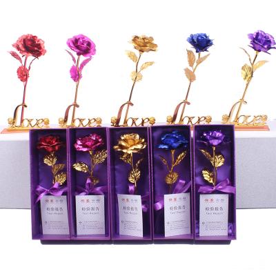 China New Valentine's Day Rose Year Day Luminous Led Mother's Day Lighting Rose Artificial Flower 24K Gold Foil Modern Colorful Galaxy Gold for sale