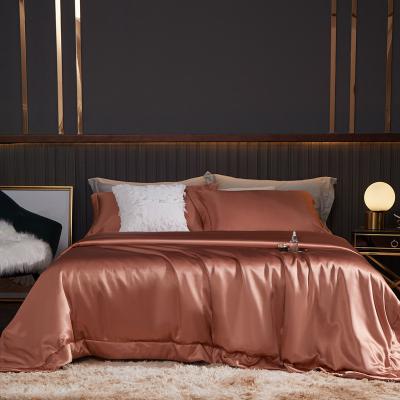 China Anti Dust Mite Custom 4 Pieces Luxury Duvet Cover Sheet Silk Bedding Sheet Set Large for sale