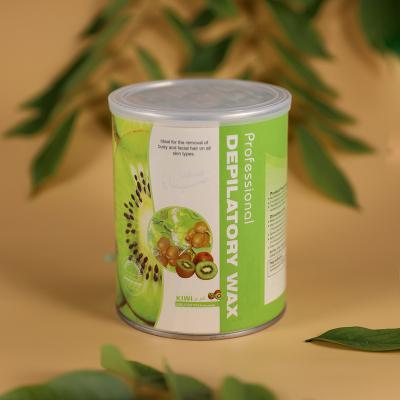 China Hot Sale Kiwi Flavor 800g Metal Tin Wax Hair Removal Cans Fat Soluble Depilatory Wax For 1000cc Wax Heater for sale