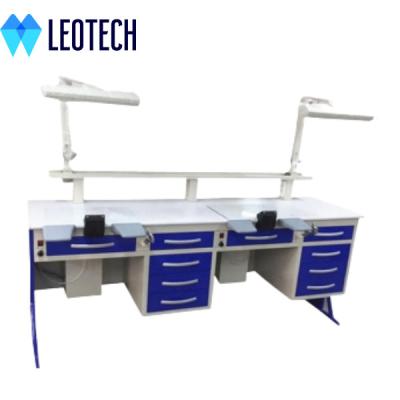 China Extended Double Dental Technician Bench Steel Surface Double Dust Removal Custom Color for sale