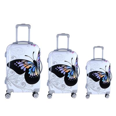 China Light& Good Elasticity 3 Pieces Print 3D Butterfly Hardcase Suitcase Sets Travel Luggage Set for sale