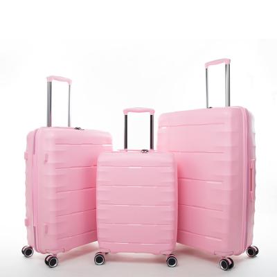 China School\travel background material\etc. excellent pp 3 piece luggage set pink suitcase with aluminum alloy trolley for sale