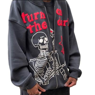 China Anti-wrinkle men hip hop hoodie skeleton streetwear sleeve anime zipper long up sweatshirts women letter oversized clothing 2022 man harajuku for sale