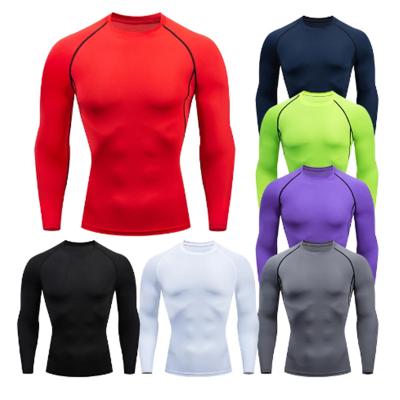 China 2022 Anti-Wrinkle Customized Hot Selling Men's Compression Fitness Long Sleeve Tight Running Jogging Sportswear T-Shirt For Quick Drying for sale