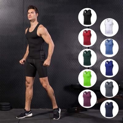 China Anti-Wrinkle Custom Sold Tight Sleeveless Fitness Running Compression Exercise T-shirt Gym Workout Suit Increasing Training Sweatshirt for sale