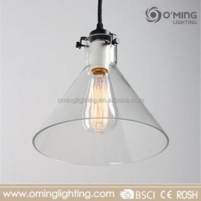 China Home Classic Glass Shade Funnel Dining Room Hanging Vintage Black Pendant Light Glass Pendant Lamp for sale