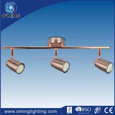 China Living Room Dining Room Bedroom Kitchen Decorative 3 Heads Brushed Light Fixture Copper Track Mount Ceiling Wall gu10 Light Housing for sale