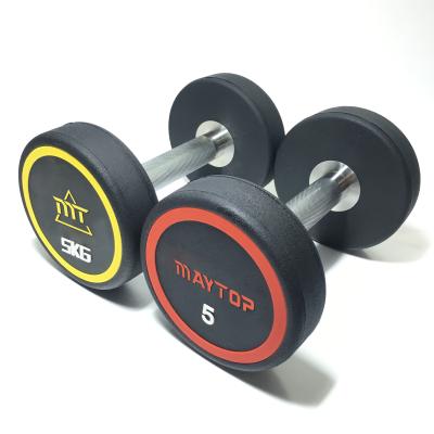 China Urethanes TPU Rubber Covered Round Head Dumbbell Dumbbell With Customized Logo Sticker for sale