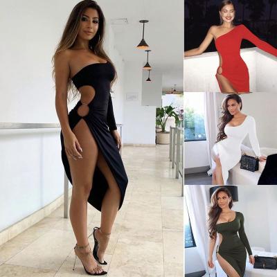 China Wholesale Breathable Sexy One Shoulder Long Sleeve Cocktail Dresses Cutout Slit Party Evening Dress for sale