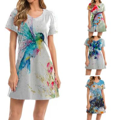 China 2021 viable spring and summer new casual women's factory print v-neck short-sleeved mid-length dress for sale