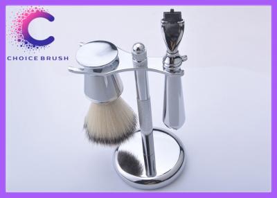 China Nice Work Chrome Steel Shaving Brush Set Holder Safety Synthetic Hair Mach 3 RAZOR for sale