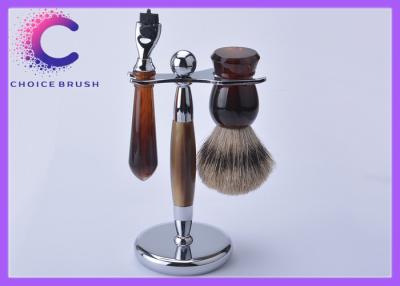 China Turtle color shaving brush set tortoise shaving gift sets for men with best badger hair for sale