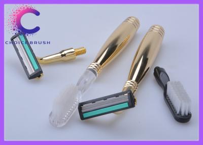 China Golden color handle Travel Shave Brush , shaving razor and tooth brush Amenity Sets for sale