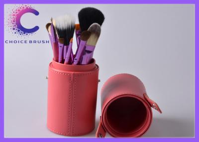 China Cosmetic 12 pcs makeup brush set  with leather bucket , leather box for sale